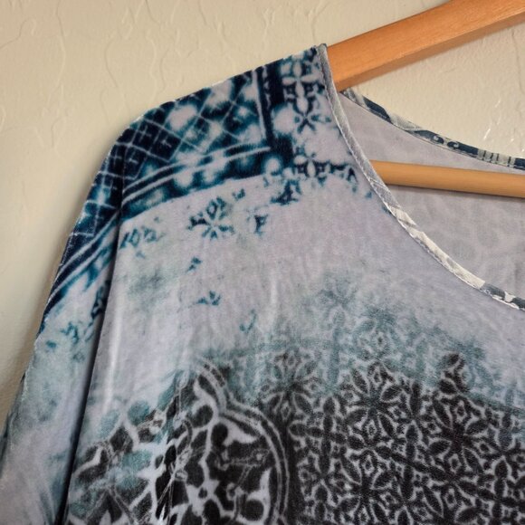Johnny Was Biya Ubre Velvet Silk Tunic Top Blue Multicolor Sz Womens Small Boho - Picture 6 of 12